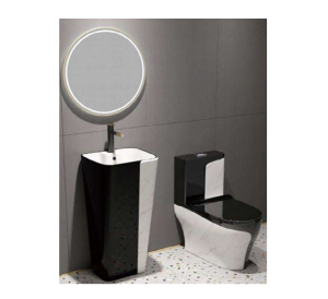 Bộ bồn cầu 1 khối ST-1029MWB + chậu rửa SSB-301MWB màu trắng viền đen hiện đại