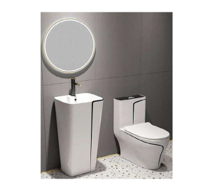 Bộ bồn cầu 1 khối ST-1029WBL + chậu rửa SSB-301WBL trắng viền đen thanh lịch