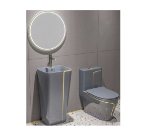 Bộ bồn cầu 1 khối ST-1029GGL + chậu rửa SSB-301GGL màu xám viền vàng tinh tế