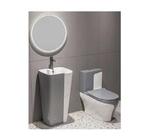 Bộ bồn cầu 1 khối ST-1029MWG + chậu rửa SSB-301MWG màu trắng viền xám hiện đại