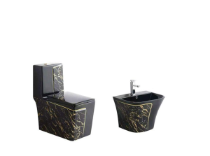 Bộ bồn cầu & lavabo ST-1021MBGL1 + SWB-401MBGL1 – Đẳng cấp với thiết kế đen vân đá vàng